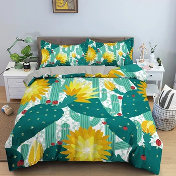 

3D Cactus Tropical Leaves Duvet Cover Set Bedding Set Bed Linen Feather Home Textile Bedclothes Soft Bed Set Queen/King Size