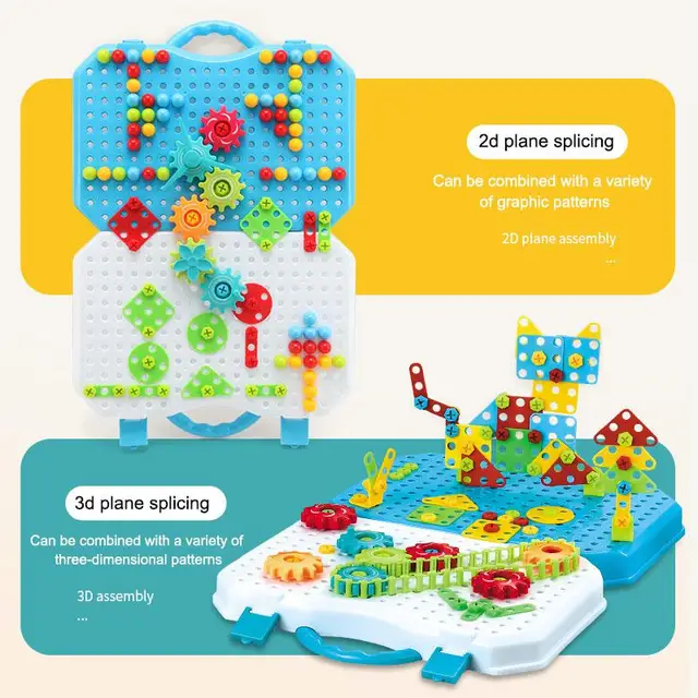 Drilling Screw 3d Creative Mosaic Toys Children Assembly Building Blocks Kids DIY Electric Drill Set Boy Educational Toolbox Toy 2