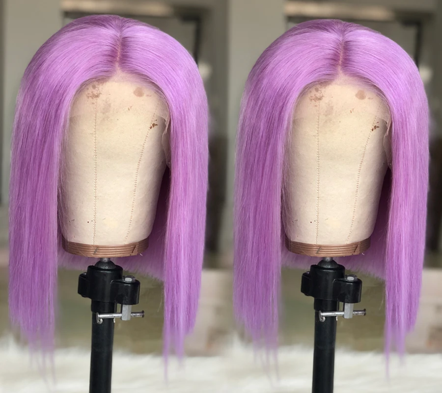 Fabwigs Лавандовые фиолетовые Боб Синтетические волосы на кружеве парик предварительно вырезанные 13X4 Синтетические волосы на кружеве парики человеческих волос Remy прозрачные кружевные парики