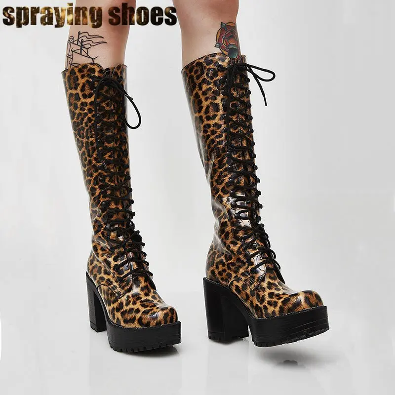 Botas altas con estampado de leopardo para mujer botas de cuero de invierno  botas de Martens largas con plataforma alta rojo/negro botas de montar Dr  mujer 2019|Botas hasta la rodilla| - AliExpress