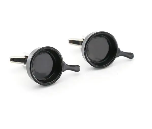 10pairs/lot Funny Black Pan Cufflinks Silver Coffee Cup and Spoon Cuff Links Cufflink Men's Jewelry Wholesale