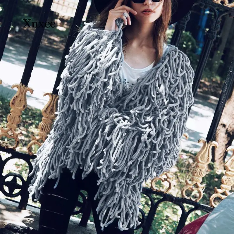 Vintage Knitting Shaggy Jacket Coat Women Sweater Soft Female Overcoat Autumn Winter Hairy Faux Fur Coat Cardigan Blue Orange