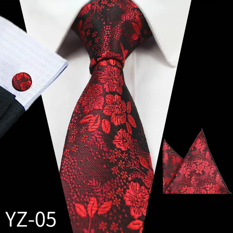 YZ 05 3 шт. новые мужские модные деловые жаккардовые галстуки и носовые платки набор запонок мужской свадебный костюм модный галстук - Цвет: YZ 05