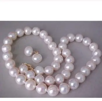

Free shipping new hot HOT AAA 9-10MM REAL SOUTH SEA WHITE PEARL NECKLACE EARRING SET 14k