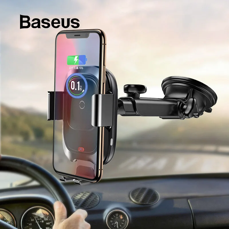 Pаспродажа Baseus Qi автомобильное беспроводное зарядное устройство для iPhone, зарядное устройство для мобильного телефона, инфракрасная индукция, быстрая ...