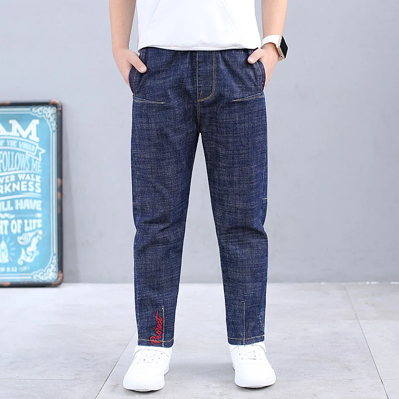 Standard pants Толстые джинсы для мальчиков Модная однотонная джинсовая штаны для больших мальчиков осенне-весенняя одежда для детей хлопковые свободные эластичные джинсы для мальчиков - Цвет: Standard pants