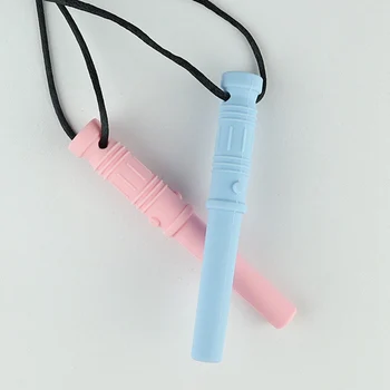 

6 Colors Silicone Baby Teether Autistic Children's Sensory Chewing Silicone Teether Pendant Necklace Molar Stick Bite Toys