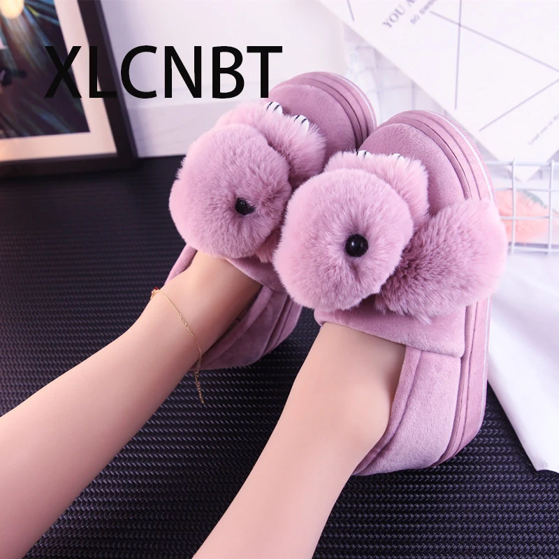 Женские шлепанцы на скрытом каблуке теплая зимняя обувь женские домашние