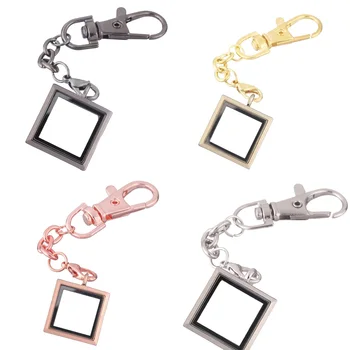 

10pcs/lot Mixed square No Rhinestone open locket Key Ring twist Memory Living Magnet Glass Keychains Locket for Floating charms