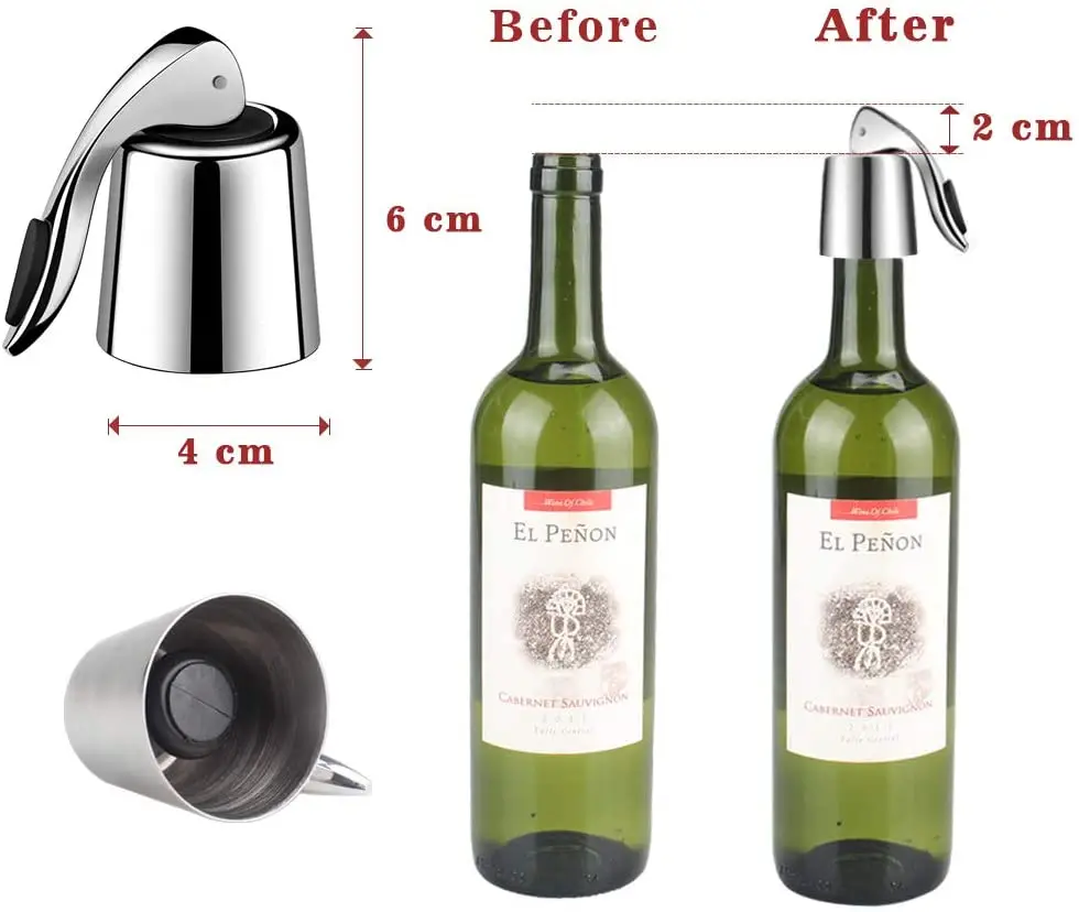 Konco Wine Bottle Stopper Stainless Steel Wine Stopper With Silicone Reusable Vacuum Sealer Plug Retain Freshnes