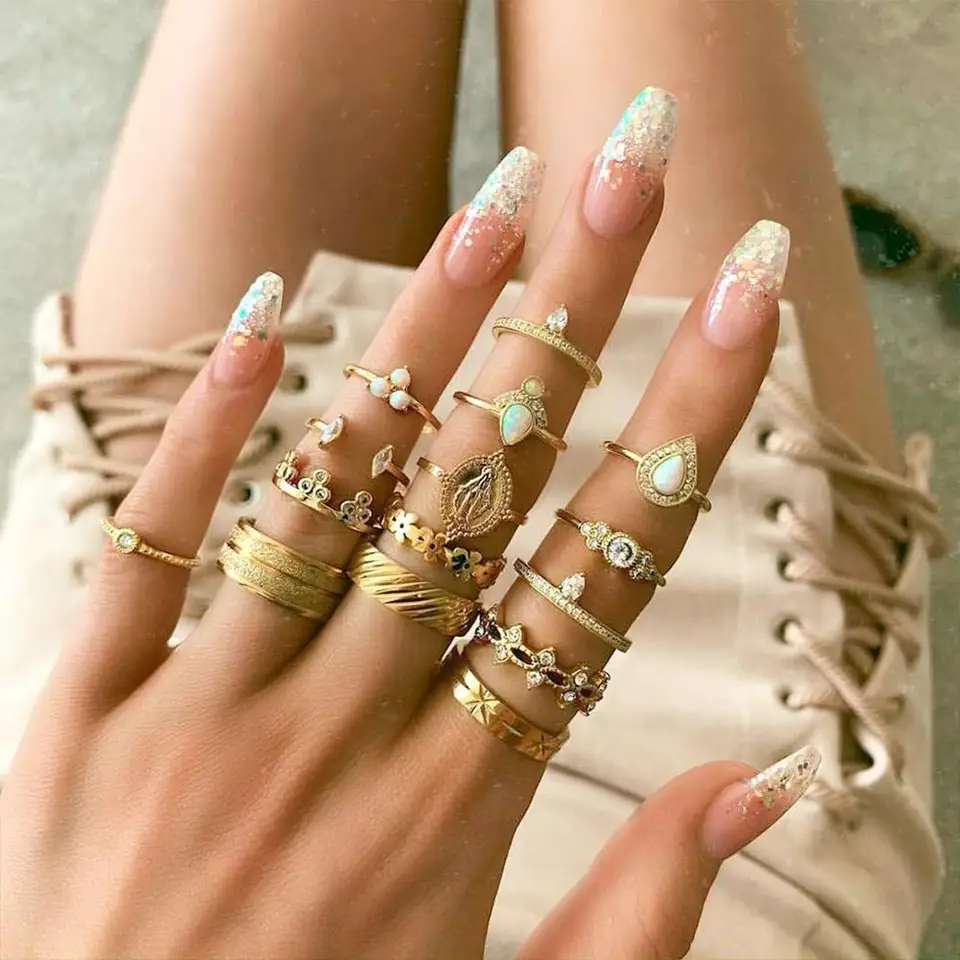 15 Pcs Set Women Fashion Rings Hearts Fatima Hands Virgin Mary Leaf Hollow Geometric Crystal Ring Set Wedding Jewelry Rings Aliexpress