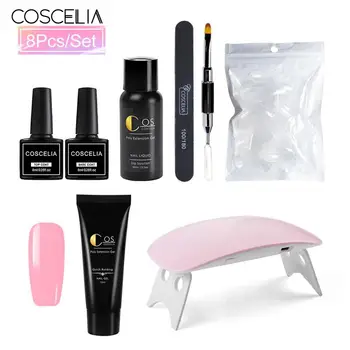 

COSCELIA Poly Extension Nail Set Full Manicure Set Poly UV Gel Set With 6W UV Led Lamp Brush Soak Off Nail Art Tools Kit