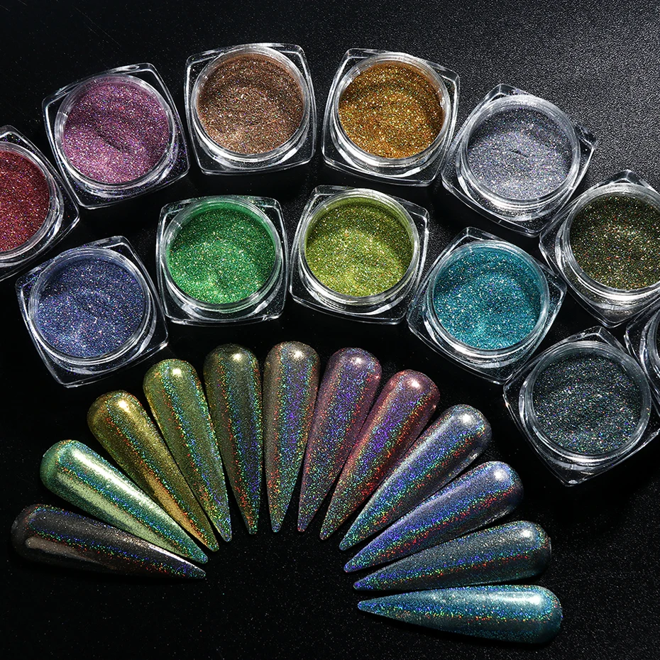 Holographic Nail Glitter Powder Laser Dipping Sequins Pigment Nail Art Gradient Mirror Chrome Dust Shining Polish Flakes BE1028-2