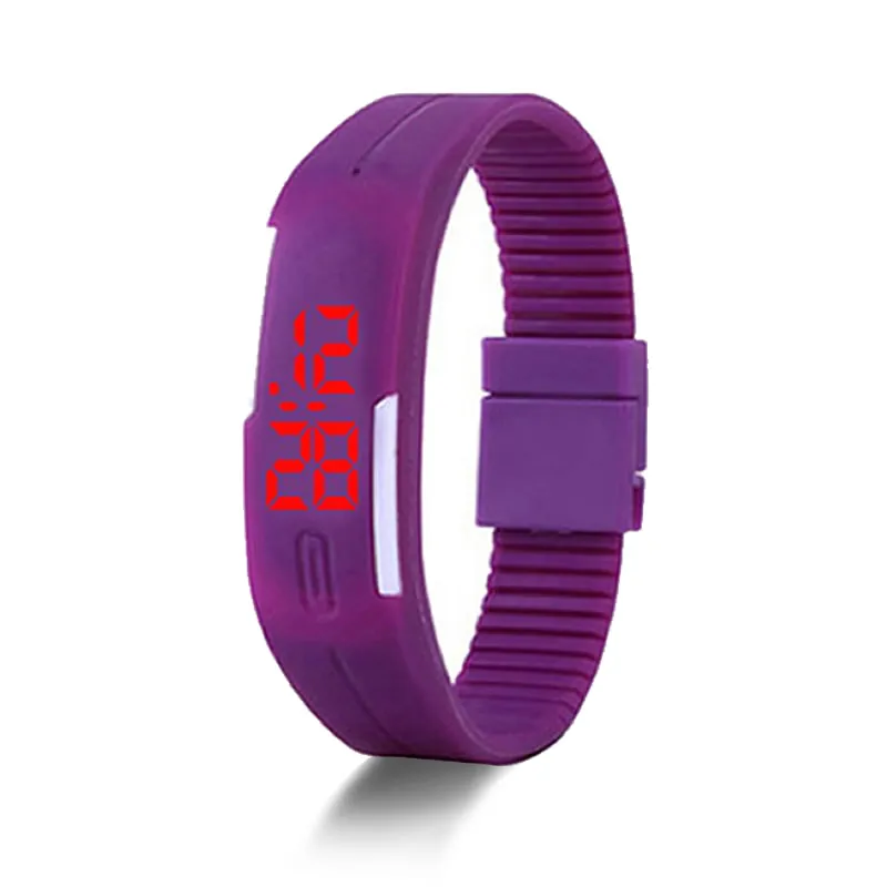 Новые горячие модные светодиодные часы конфетная цветная силиконовая резина с сенсорным экраном цифровые часы, женские мужские спортивные наручные часы с браслетом - Цвет: purple