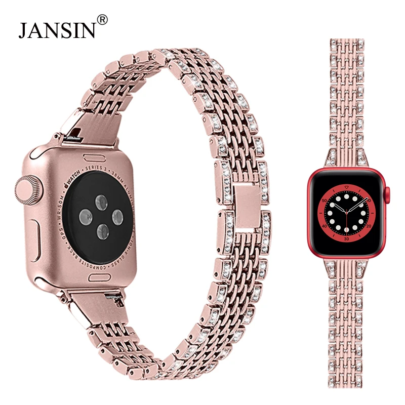 Браслет женский из нержавеющей стали Алмазный ремешок для apple watch Series 6 SE 5 4 42 мм 38 44