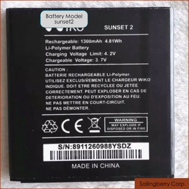 

Battery suitable for WIKO mobile with battery model Sunset2