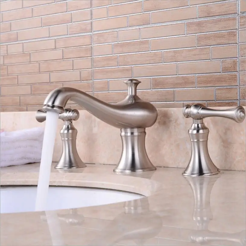 nickel brushed Vidric смесители для раковины полированный никель североамериканский стиль кран для раковины ванной комнаты широко распространенный 3 Отверстия Смеситель для ванной комнаты - Цвет: nickel brushed