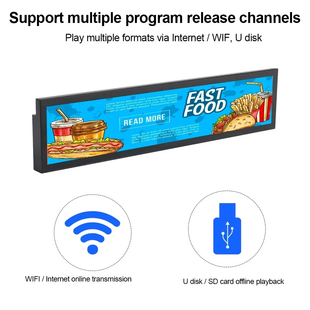  19'' inch Fhd ultra-wide stretched led advertising Android smart lcd screen shelf bar wifi display