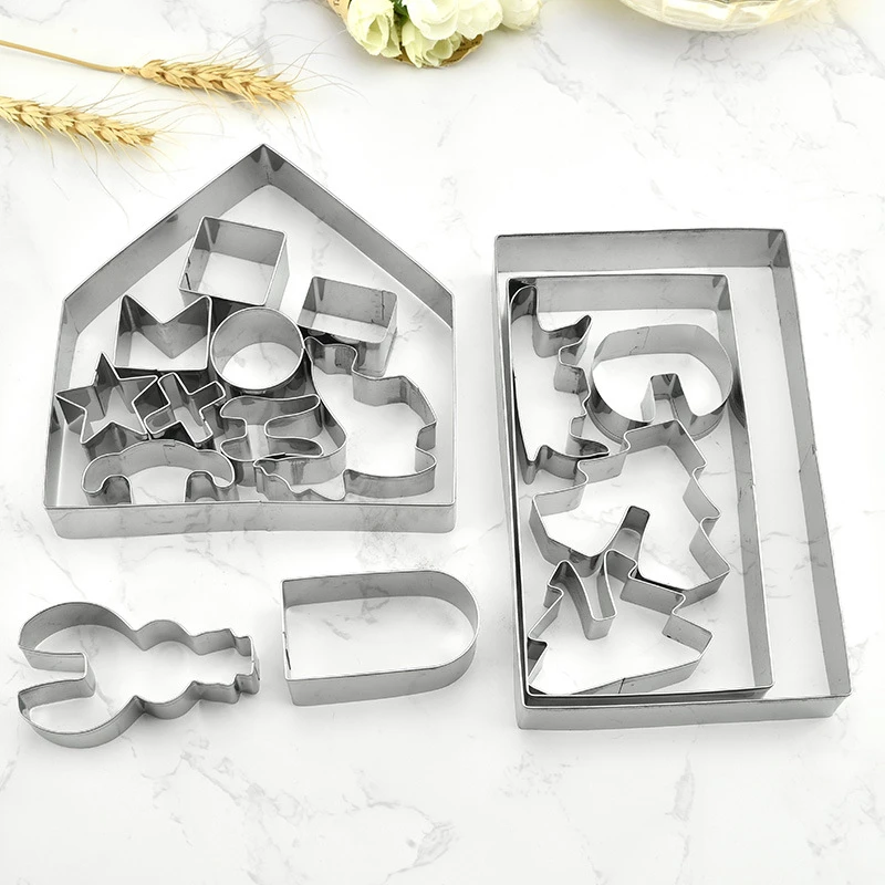 18 шт./компл. 3D Нержавеющая сталь трафареты для нарезки печенья прессформы Рождественский Фотофон домик дерево звезда олень торт шоколадный бисквит выпечки форма для выпечки Инструменты