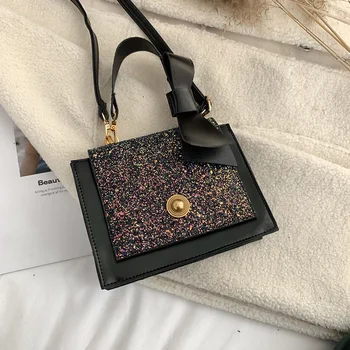 

Women's Bag Mini Bag Sequined Wide Shoulder Strap Messenger Bag Korean-Style Bow Handbag