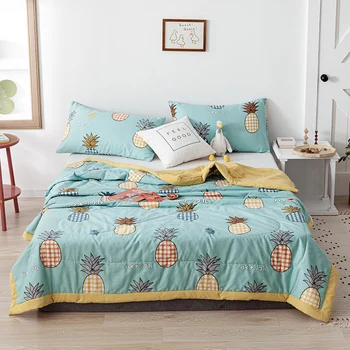 

pineapple green print soft bedspread coverlet/bed cover,also good use as summer blanket 145x195/175x195/195*225cm