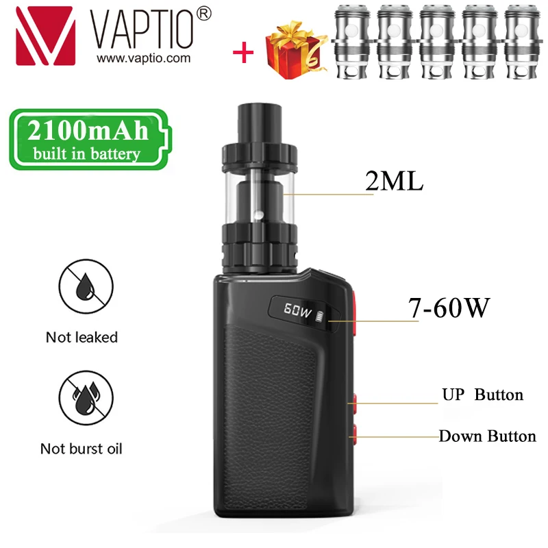 

GIFT COILS Electronic cigarette VAPTIO Move 60 vape kit with 2100mAh built in battery mod 7-60W & 2.0ml tank 0.69 inch display