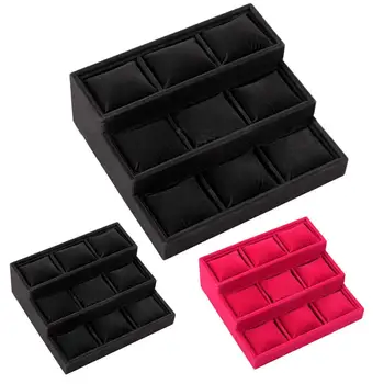 

High-end Three-layer 9 Grids Counter Display Plate Watches Bracelet Display Storage Box Case Organizer Display Holder