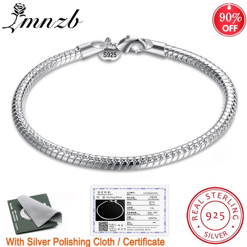 

Free Sent Certificate Original 925 Sterling Silver Bracelets 3mm Snake Bones Bracelets Bangles For Men and Women Fashion Jewelry