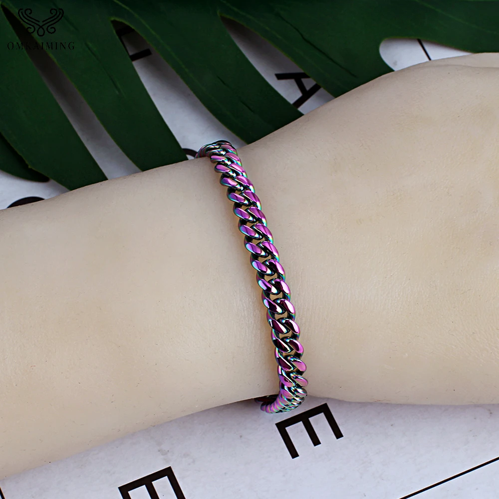 Цветной кубинский браслет 6 мм мужской из нержавеющей стали в стиле панк модные