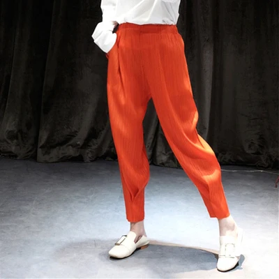 orange red Miyake Новые повседневные штаны-шаровары женские тонкие свободные тонкие штаны шаровары - Цвет: orange red