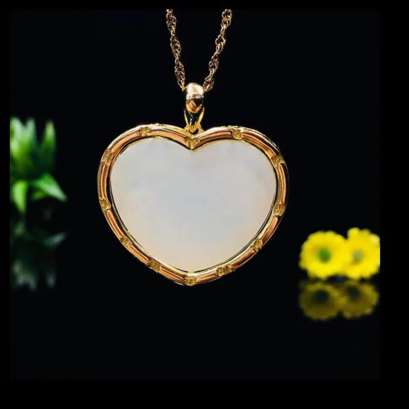 925 Silver White HeTian Jade gold chain heart Pendants Design Lucky Design Lucky Pendant Fine Jewelry Certificate