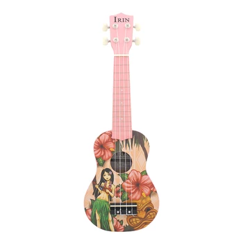 

21 Inches Ukulele 4-Strings Mini Guitar with Colorful Pattern Musical Instrument Toy Gift For Children - Pink