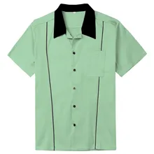 SISHION, серая, коричневая, Зеленая Мужская рубашка, ST118, хлопок, на пуговицах, Классическая, Ретро стиль, боулинг, рубашка размера плюс, короткий рукав, рубашки