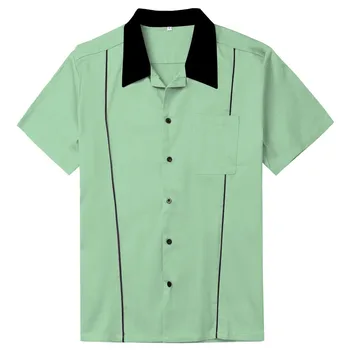 

SISHION 2019 Grey Brown Green Men Shirt ST118 Cotton Button Up Classic Retro Bowling Shirt Plus Size short sleeve shirts