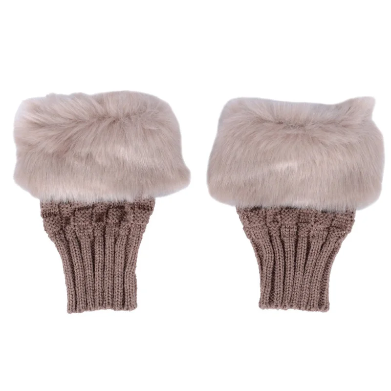 Bean paste Coslony, модные зимние женские перчатки, плюш, искусственный мех, вязанная шерсть, сохраняющая тепло, короткие рукавицы, без пальцев, для девушек, перчатки на пол пальца - Цвет: Bean paste