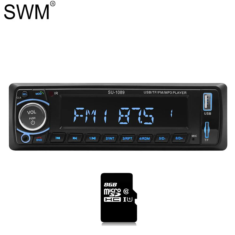 SWM магнитофон автомобильный аудио кассетный плеер Громкая связь Bluetooth MP3 плеер AUX USB FM SD Автомагнитола ЖК-дисплей стерео аудио 1089 - Цвет: Radio with 8GB Card