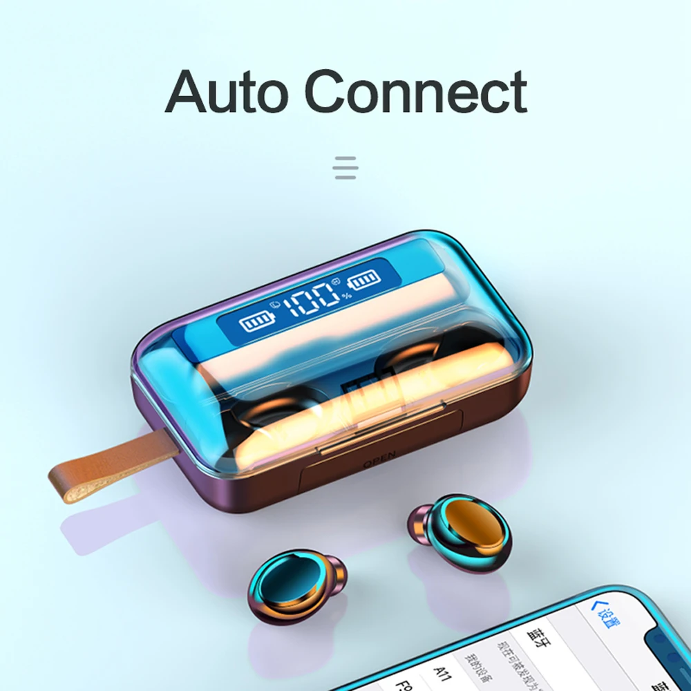 TWS Bluetooth 5 0 Earphones 9D Stereo Waterproof Wireless Headphone 2200mAh Charging Case Sports Headset Earbuds With Microphone