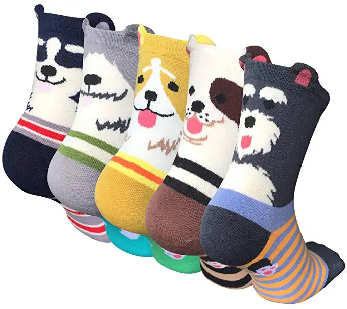 

5 Pairs Cute Dog Animal Short Socks for Women Harajuku Winter Crew Long Socks Gift for Women Girls Cotton Comfortable Sokken