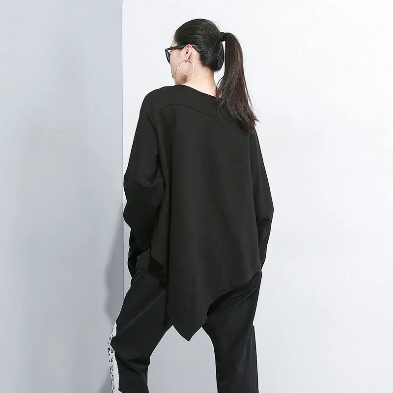 XITAO Tide необычная открытая черная футболка женская одежда пуловер подходит ко всем тройникам Тонкий Модный осенний WQR1419