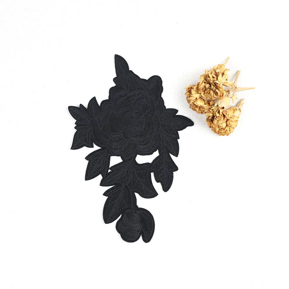 

Lulang 10Pcs Black Peony Large patch Iron on Embriodered Patches for Clothing Badge Sticker DIY Clothes Free Shipping