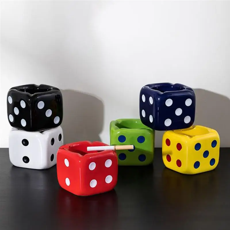 1PC Creative Ceramic Ashtray Unique Dice Shaped Cigarette Ashtray Adorable Ash Tray Desktop Adornment For Home Office Decor