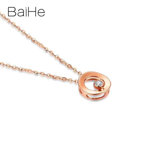 BAIHE Solid 18K розовое золото Сертифицированный 0.03CT/0.05CT/0.10CT натуральный бриллиант женские модные ювелирные изделия Подарочные ожерелья