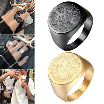 

Men Stainless Steel Ring Stars Vintage Round Compass Signet Ring Jewelry Gifts J99Store