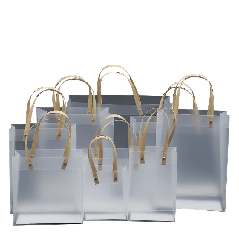 10/30pcs מותאם אישית PVC שקוף שקית מתנה עם ידיות תיק ברור PP חלבית ...