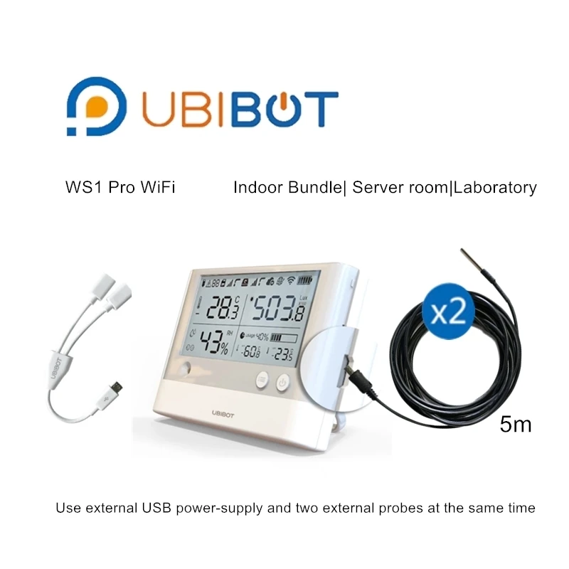 UbiBot WS1 Pro WiFi SIM комплект в серверной комнате лаборатория камера для хранения в помещении температура монитор регистратор оповещения температура - Комплект: wifi 5m Splitter