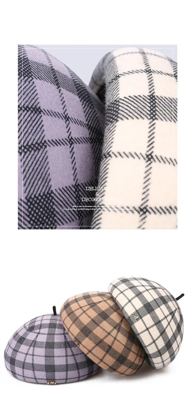 Fashion Lattice Winter Cap For Women Knit Beret Winter Warm British Style Lady Painter Bonnet Hats Solid Bonias Wholesale