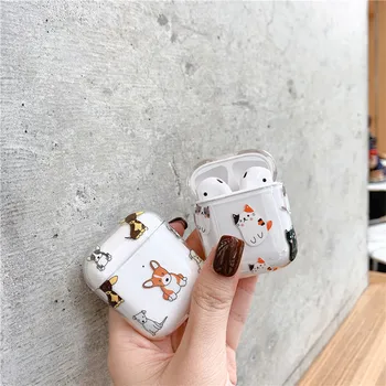 

cute cartoon dog cat transparent clear hard pc bag for apple airpods 1/2 charging case bluetooth wireless earphone cover