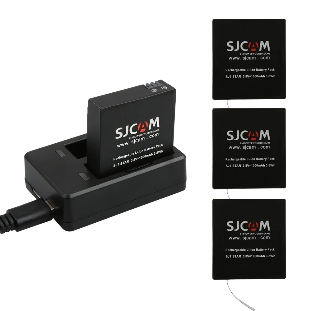 SJCAM Sj7000 батарея двойное зарядное устройство батарея SJ4000 Sj5000 SJ6000 литий-ионная батарея для SJCAM SJ7000 SJ8000 батарея камера батарея - Цвет: 4 battery n chaeger