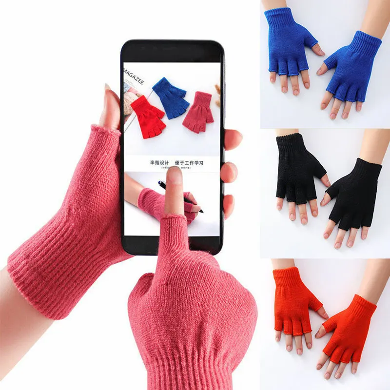 

1Pair Winter Knitted Gloves Fingerless Warm Couple Hand Warmers Women Men Soft Half Finger Thermal Typing Cold Weather Gloves