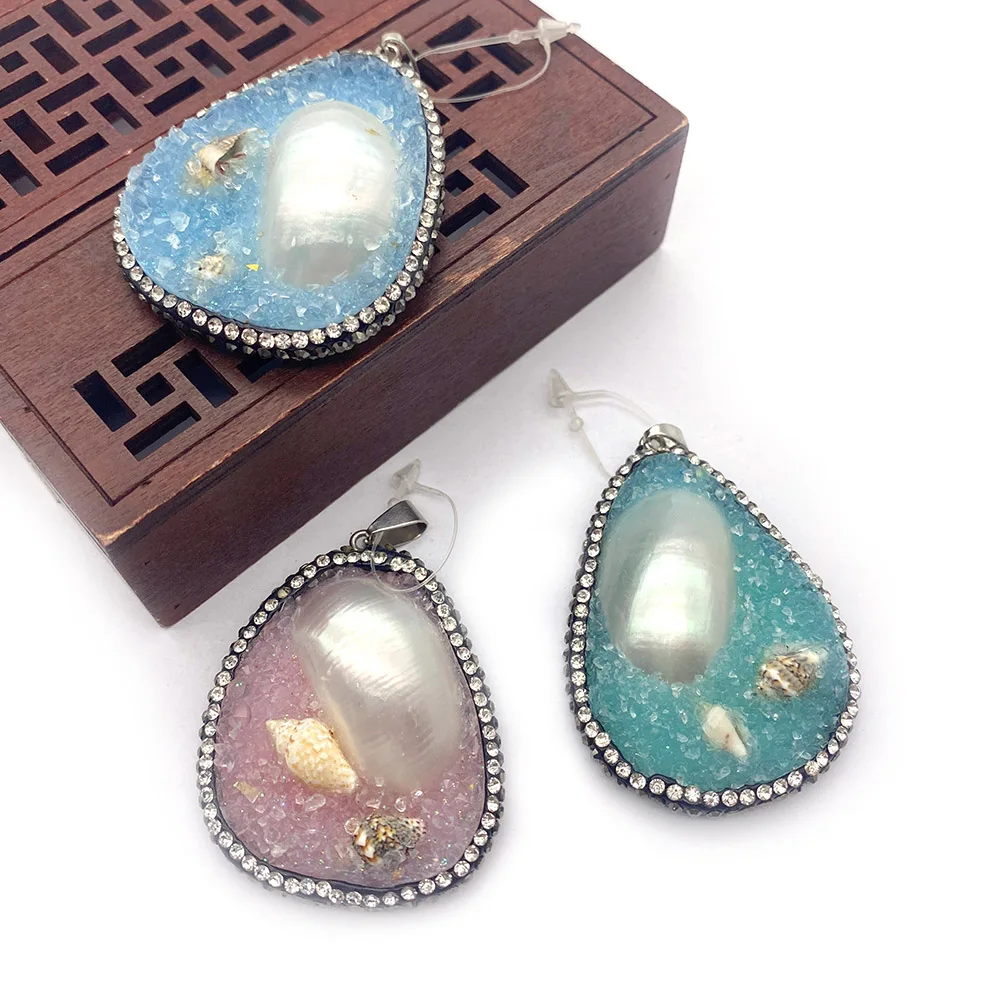1pc Natural Resin Pendant Paste Shell Diamond DIY Jewelry Making  Accessories Ladies Fashion Necklace Earrings Jewelry